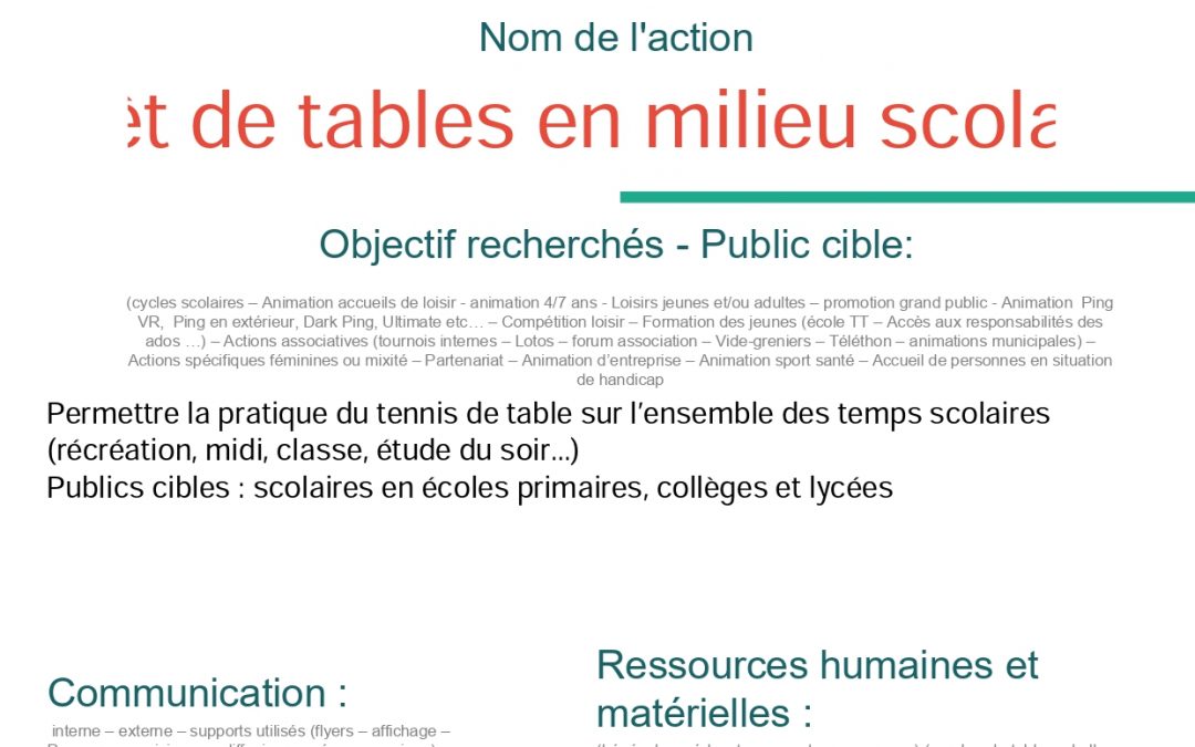 Comité du Rhône Métropole TT – Prêt de tables en milieu scolaire