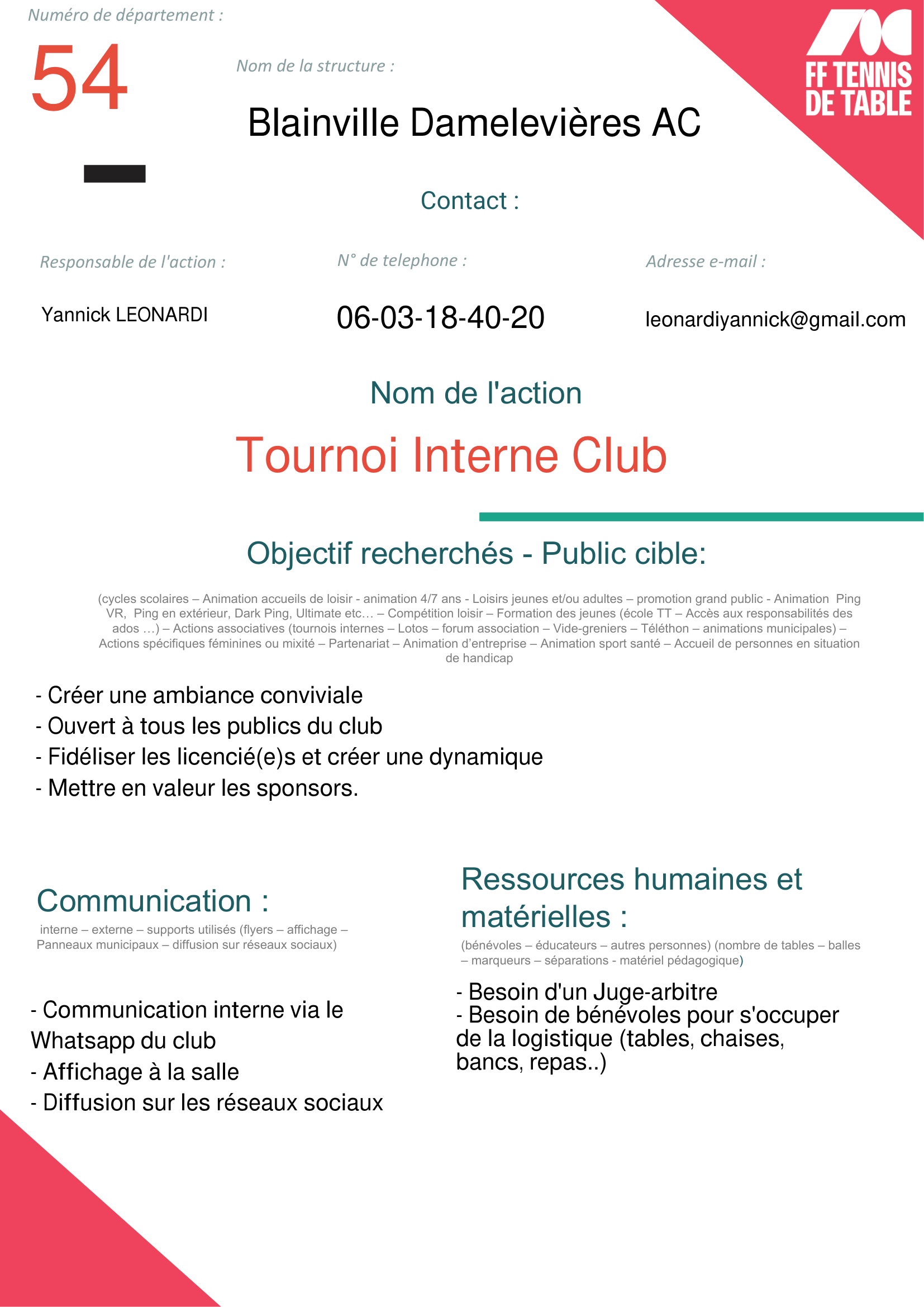 Blainville Damelevieres - Tournoi Interne Fin de Saison-1